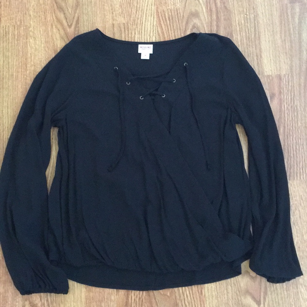 Black Long Sleeve Wrap Top